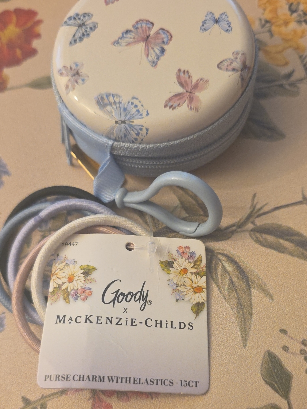 MacKenzie-Childs Pastel Butterfly Purse Charm with Multicolor Elastic Hair Ties